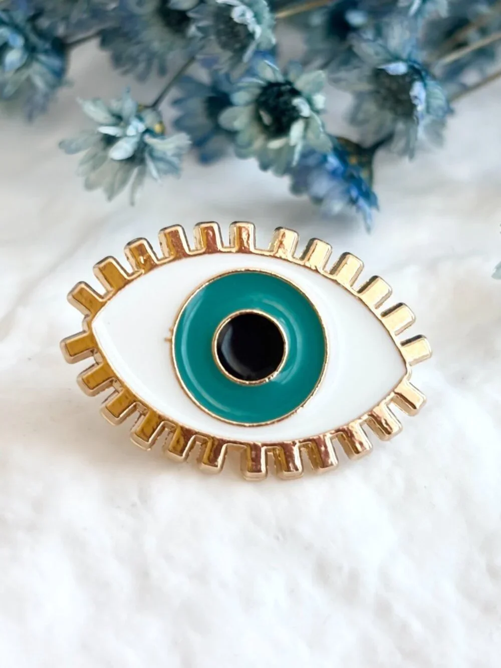 Evil Eye Enameled Blue Eye Good Luck Mati Shield Gold Toned Brooch Lapel Pin